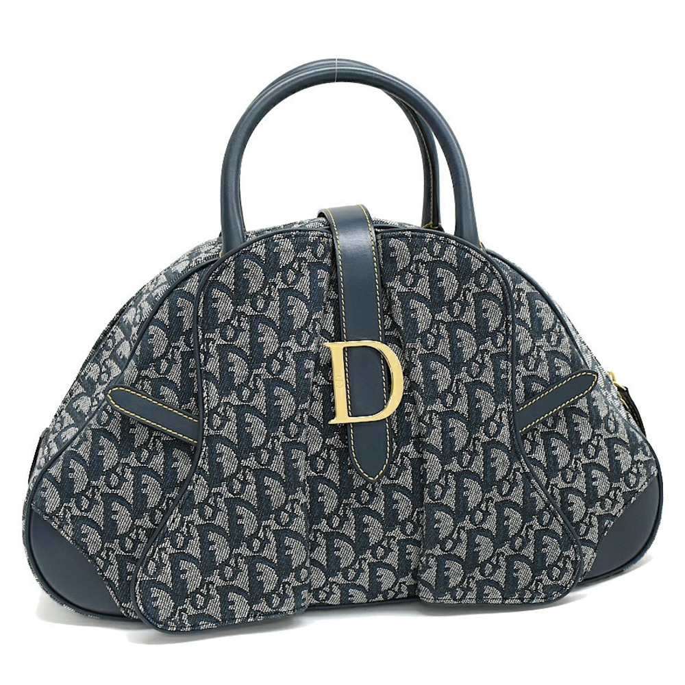 Christian Dior Double Saddle Bowling Bag Handbag Trotter Jacquard Navy Blue